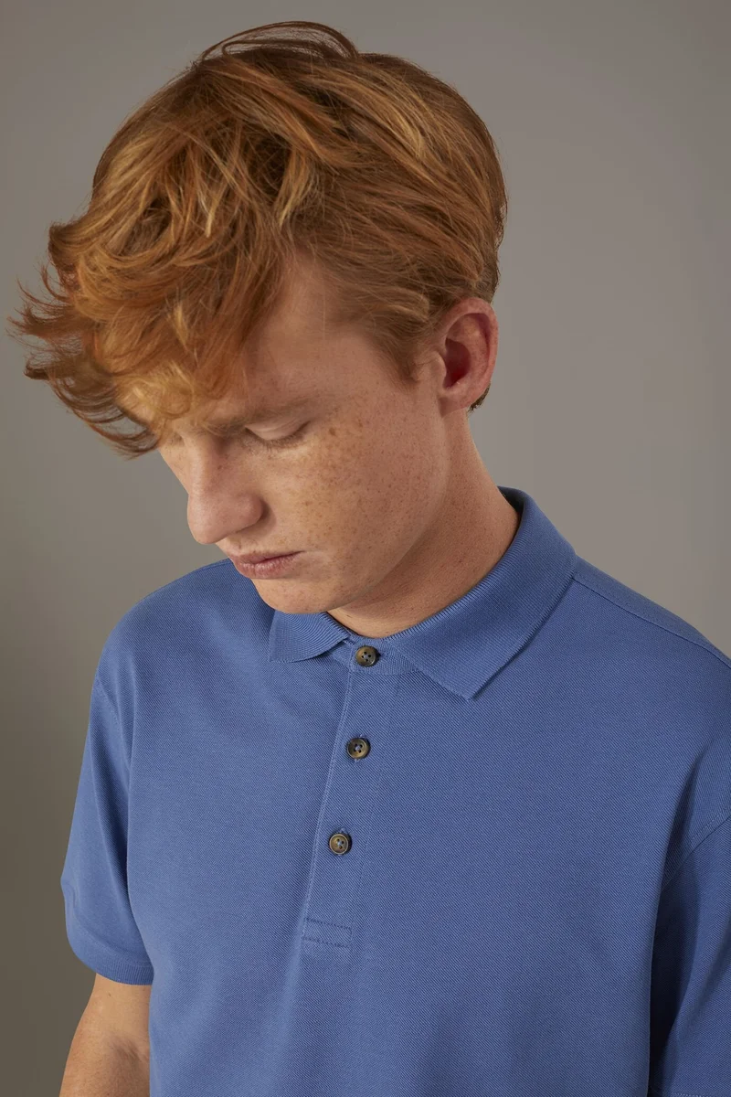 Doppelganger Blue Short sleeve polo 100% cotton piquet - Indigo for Men | Best Price UAE