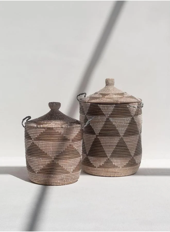 HOMEKODE Handmade Triangles Beige & Brown Classic Basket
