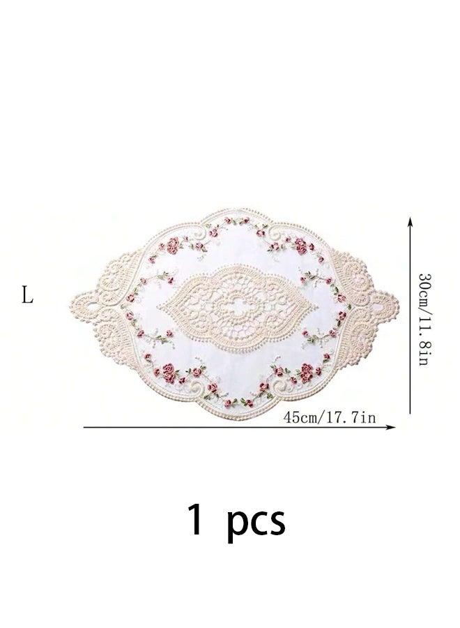 1-piece lace placemat and lace coaster set (45cm*30cm), vintage French style fabric placemat, crochet coaster, embroidered lace coaster, glass coaster, desktop dressing table, wedding party decoration (white) - Image 4