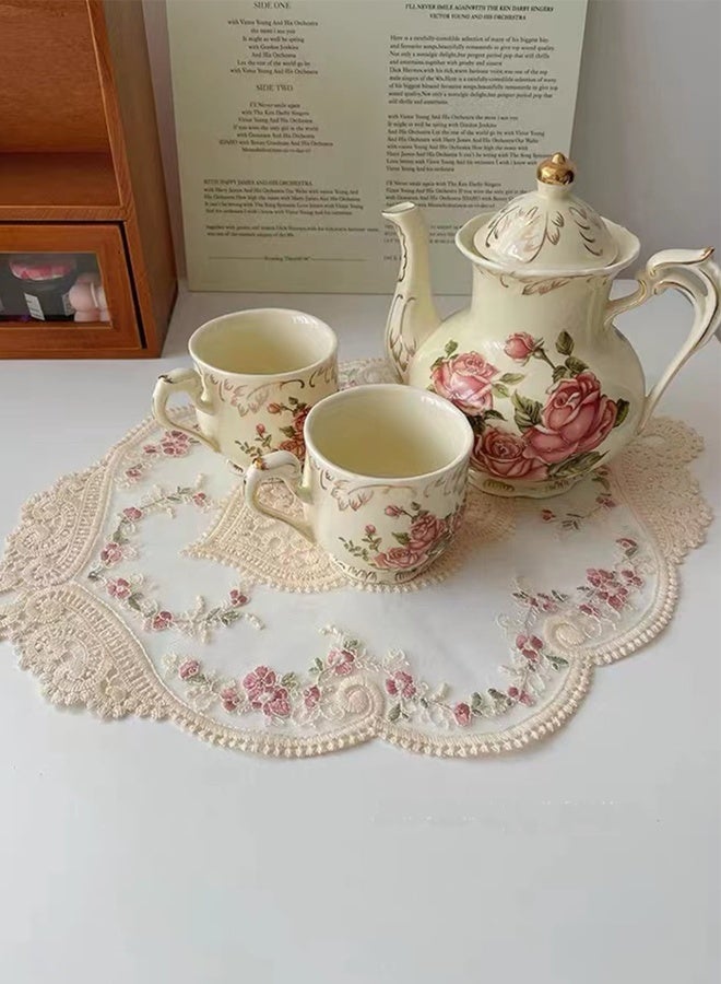 1-piece lace placemat and lace coaster set (45cm*30cm), vintage French style fabric placemat, crochet coaster, embroidered lace coaster, glass coaster, desktop dressing table, wedding party decoration (white) - Image 3
