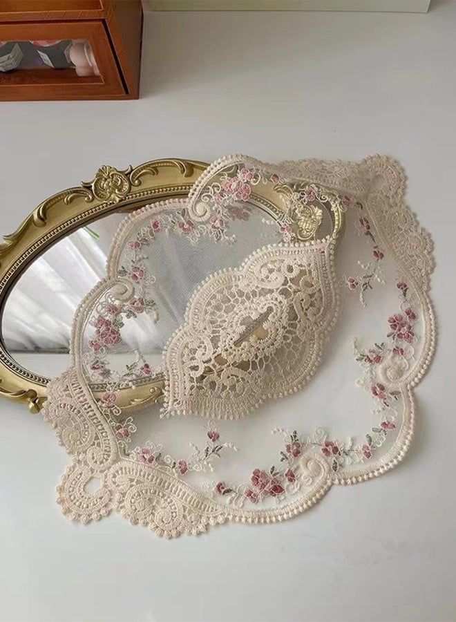 1-piece lace placemat and lace coaster set (45cm*30cm), vintage French style fabric placemat, crochet coaster, embroidered lace coaster, glass coaster, desktop dressing table, wedding party decoration (white) - Image 1