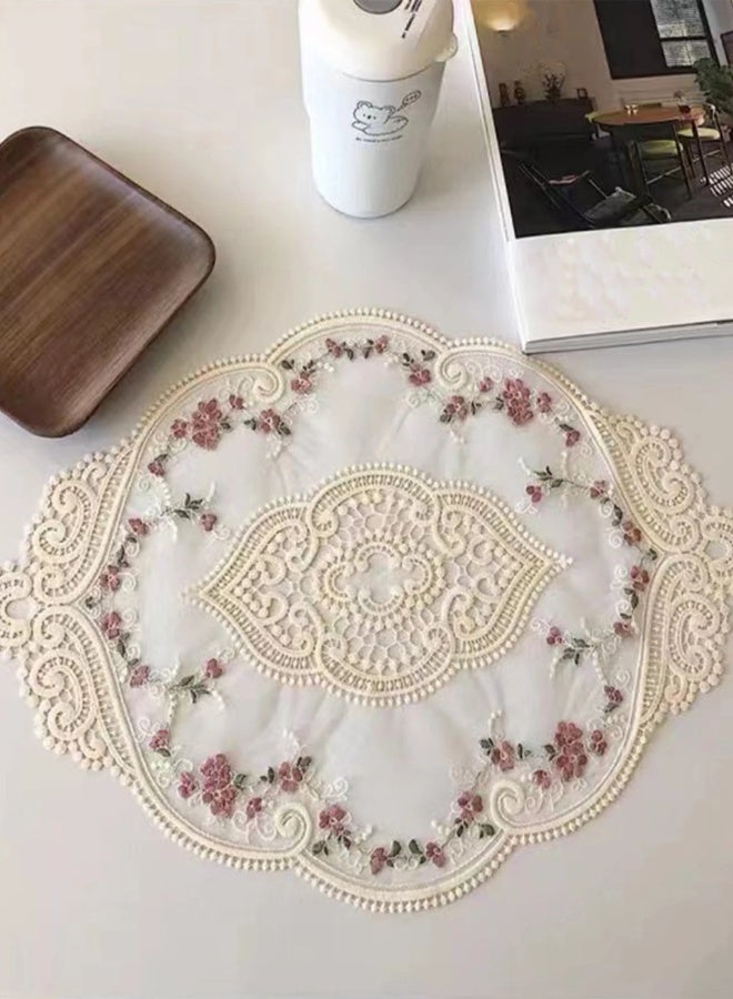 1-piece lace placemat and lace coaster set (45cm*30cm), vintage French style fabric placemat, crochet coaster, embroidered lace coaster, glass coaster, desktop dressing table, wedding party decoration (white) - Image 2