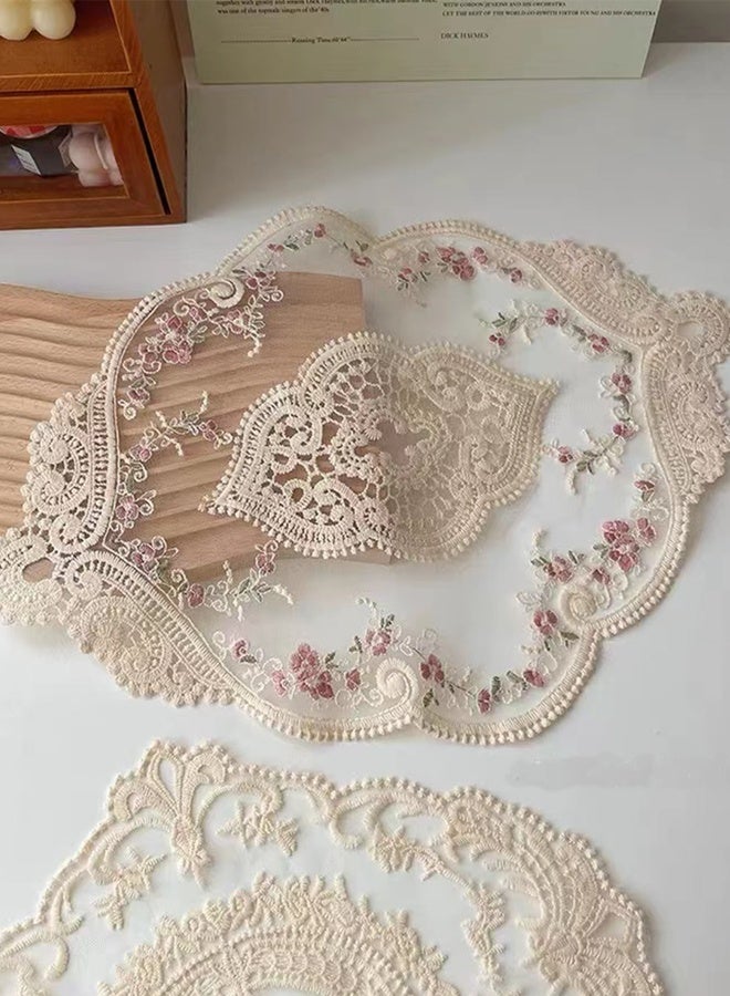 1-piece lace placemat and lace coaster set (45cm*30cm), vintage French style fabric placemat, crochet coaster, embroidered lace coaster, glass coaster, desktop dressing table, wedding party decoration (white) - Image 5
