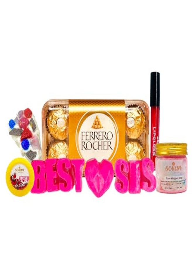 SCIIAN Gift Hamper for Sis | Gift Hamper for Diwali | Birth-Day | Gift Hamper for Sister | Chocolate | Rose Whipped Soap | Heart-Shaped Soap | Lip Gloss | Festival Hamper for Sister | - Image 2