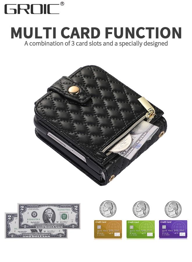 GROIC حافظة لهاتف Samsung Galaxy Z Flip5 مقاس 6.7 بوصات مع حامل بطاقات، حزام قابل للفصل، جيب بسحاب، حامل، غطاء فاخر نحيف للغاية، حماية شاملة - Image 5