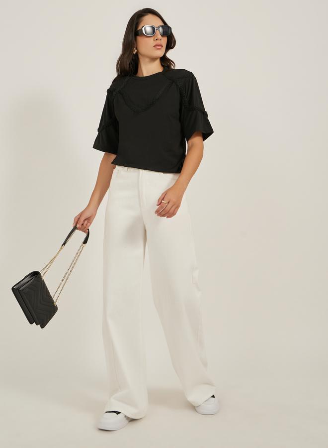 Styli Braided Lace Detail Round Neck T-Shirt - Image 2