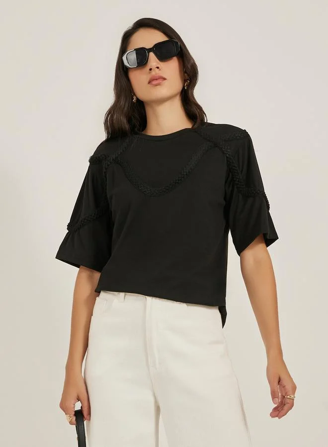 Styli Braided Lace Detail Round Neck T-Shirt