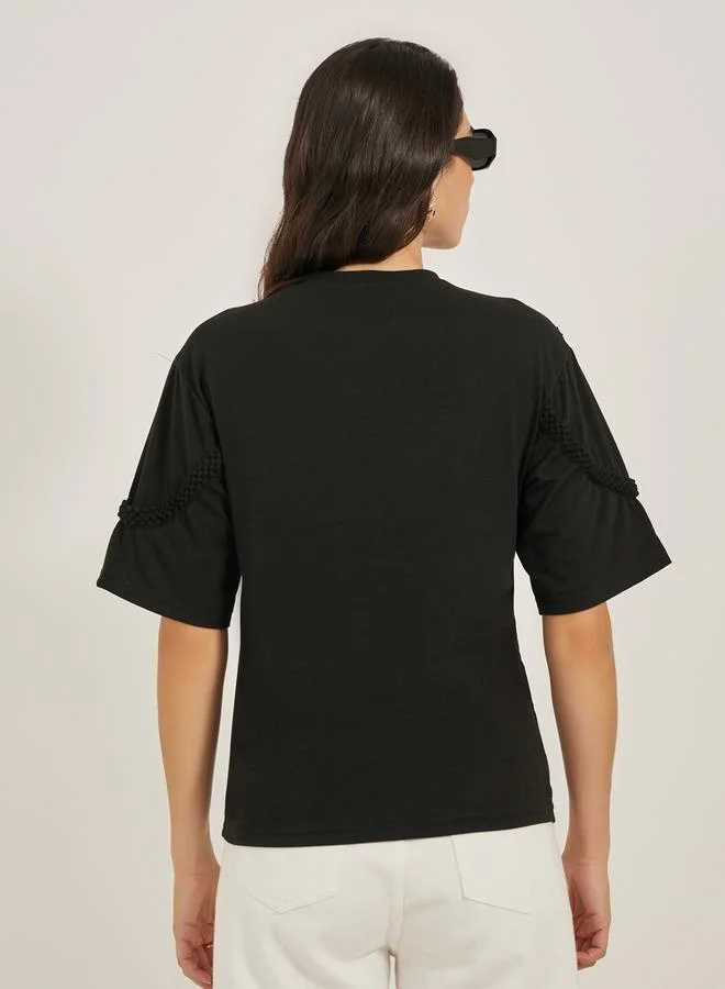 Styli Braided Lace Detail Round Neck T-Shirt