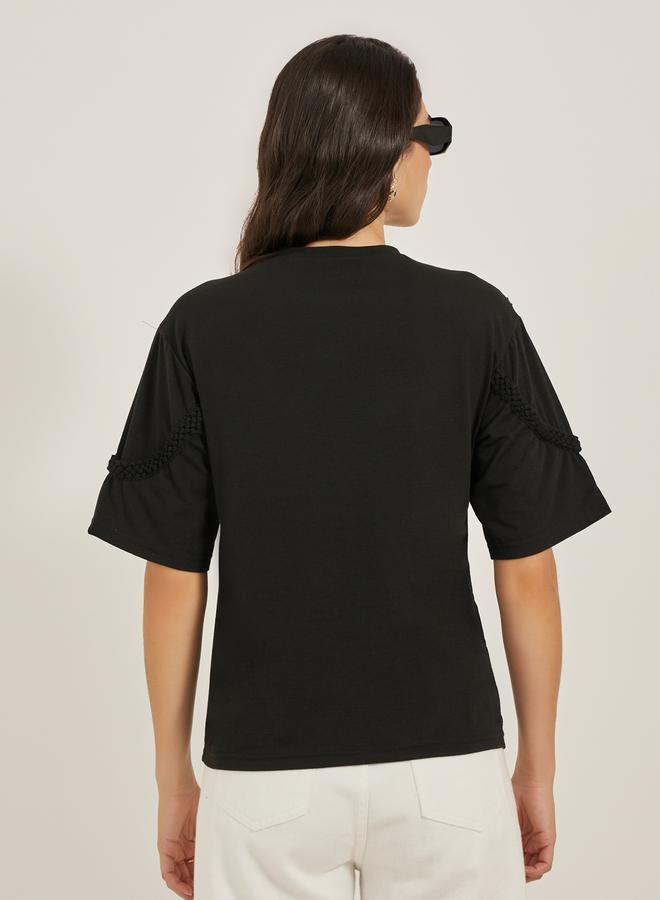 Styli Braided Lace Detail Round Neck T-Shirt - Image 5