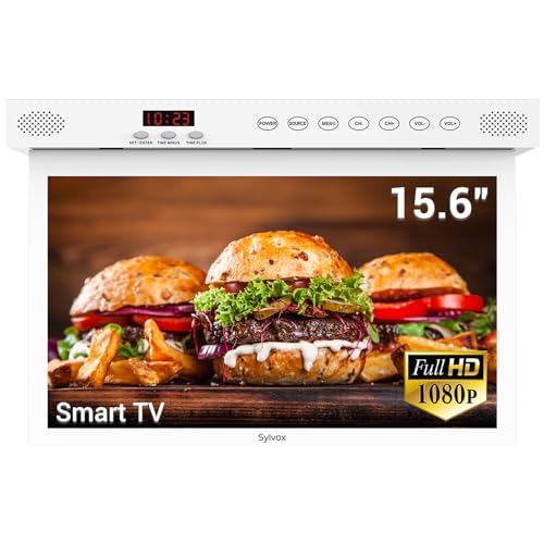 SYLVOX Kitchen TV,15.6 inch Under Cabinet TV, Televison for Kitchen, Smart TV Built-in APP Store, Support WiFi Bluetooth, 1080P Small TV for RV Camper, Bedroom, Boat - Image 1