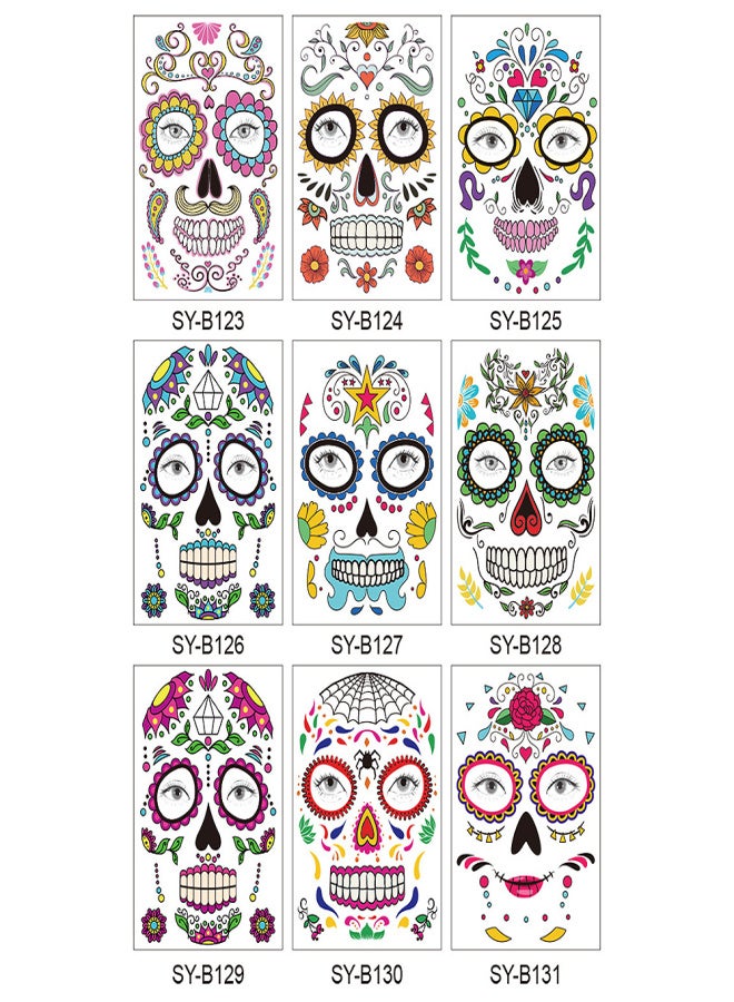 ملصقات وشم مؤقتة بنمط زهور مرعبة للهالوين، ملصقات للعيون والوجه، مكياج مسرحي - Image 4
