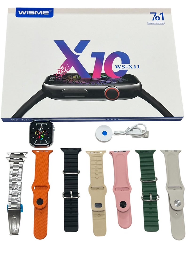 WISME - smart watch with 7 straps, Elegant Design, full screen, music, alarm, Fitness Tracker, Bluetooth Calls, Wireless Charging, weather positionong, sport, Touch Screen compatible with IOS & android for men and women - Image 1