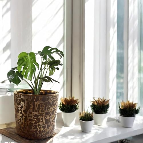 Fox & Fern Premium Ceramic Planter with Drainage-Hole for Vibrant Garden | Enhance The Ambiance of Your Home, Office or Garden (Dia. 5") (GA134B-014-GS) - Image 5