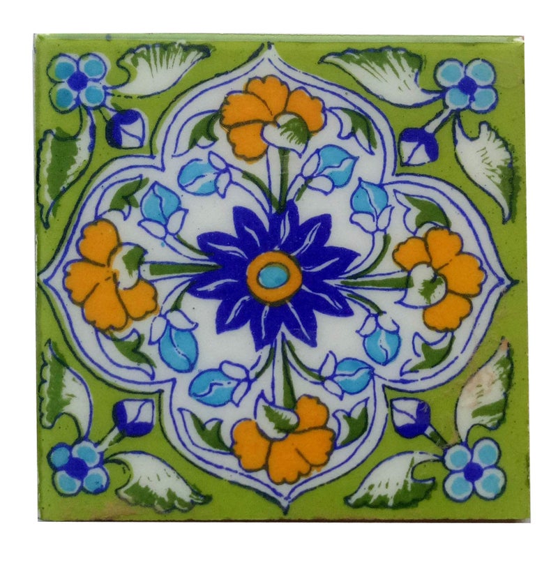 Shiv Kripa Blue Pottery Home Decorative Tile Ceramic High Lighter Wall Tiles 4 x 4 Inch Set of 6 Tiles (Green & Multicolor) - Image 4