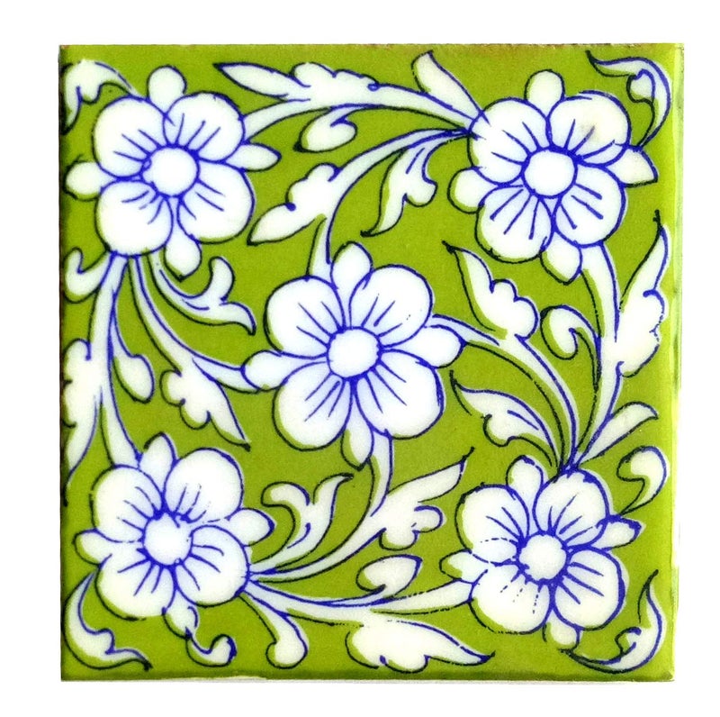 Shiv Kripa Blue Pottery Home Decorative Tile Ceramic High Lighter Wall Tiles 4 x 4 Inch Set of 6 Tiles (Green & Multicolor) - Image 2