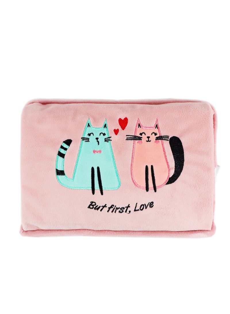 Biggdesign Love Cat Electric Hot Water Bottle with Soft Cover Rechargable Hot Water Bag for Pain Relief - Image 1