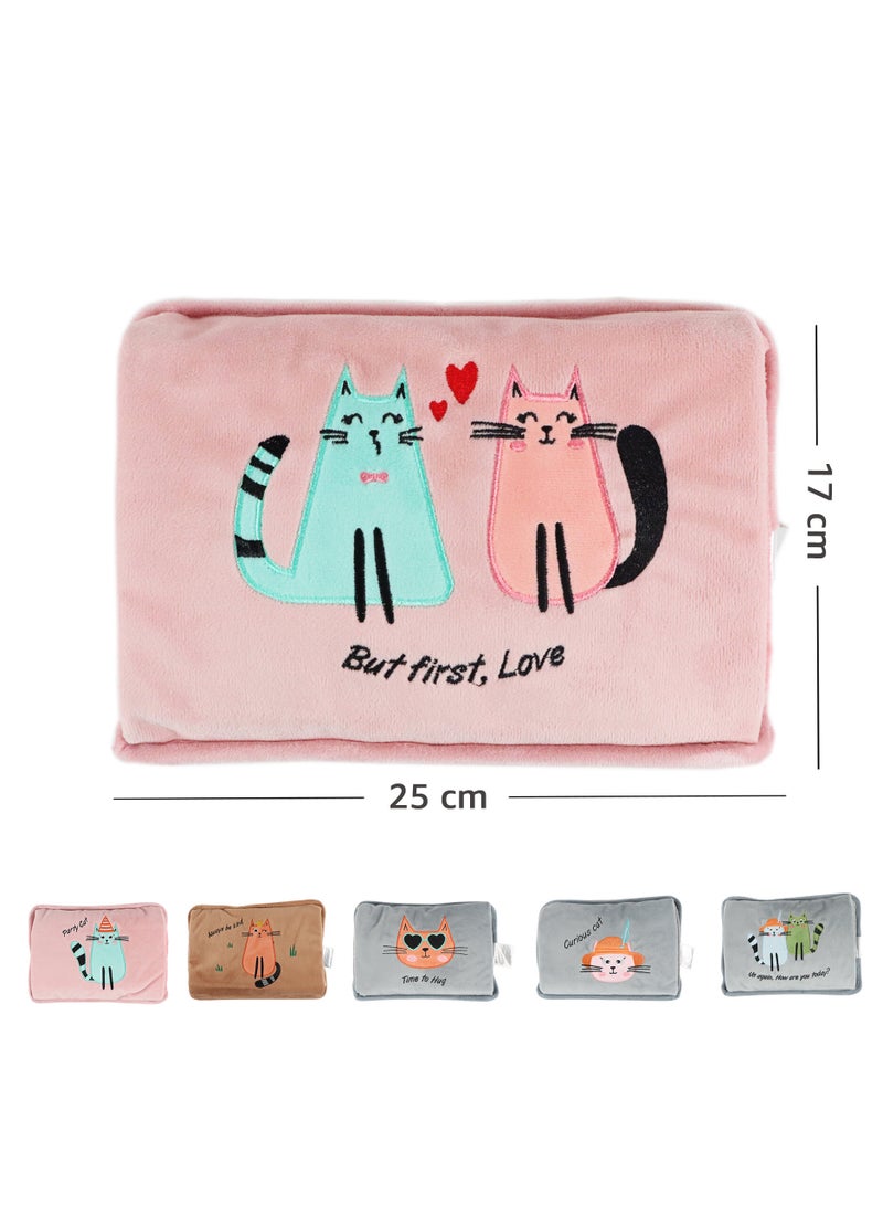 Biggdesign Love Cat Electric Hot Water Bottle with Soft Cover Rechargable Hot Water Bag for Pain Relief - Image 4