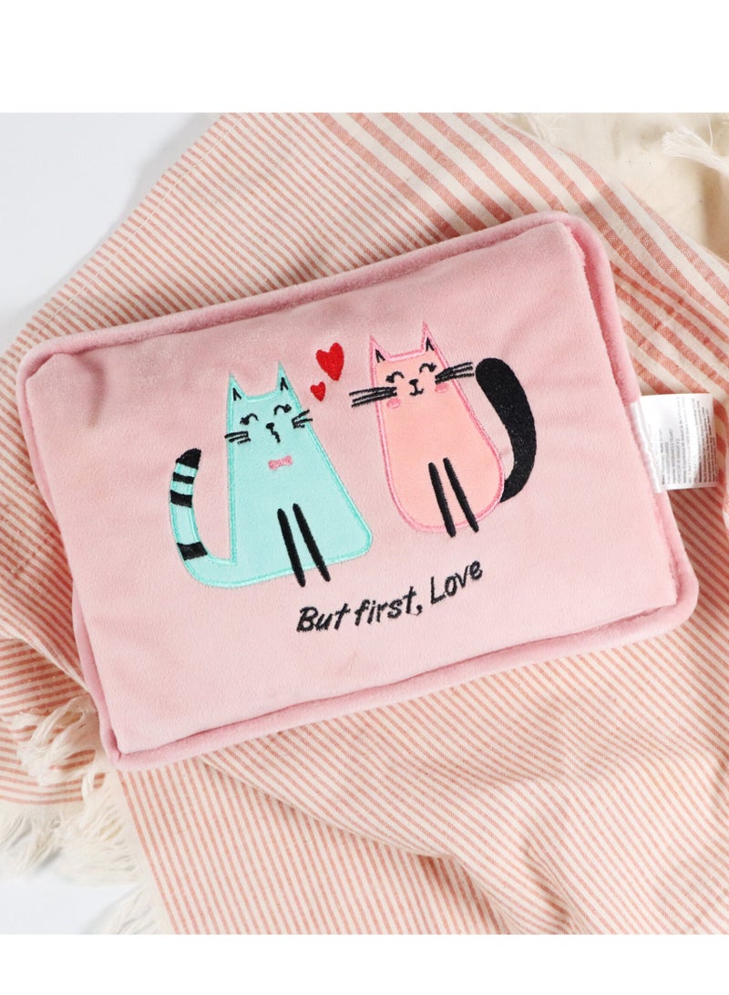 Biggdesign Love Cat Electric Hot Water Bottle with Soft Cover Rechargable Hot Water Bag for Pain Relief - Image 5