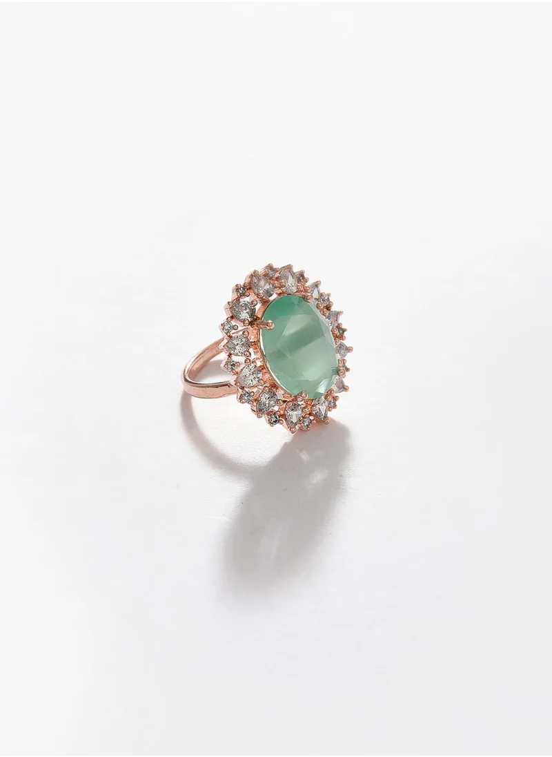 SOHI Green & White Artificial Stone-Studded Finger Ring