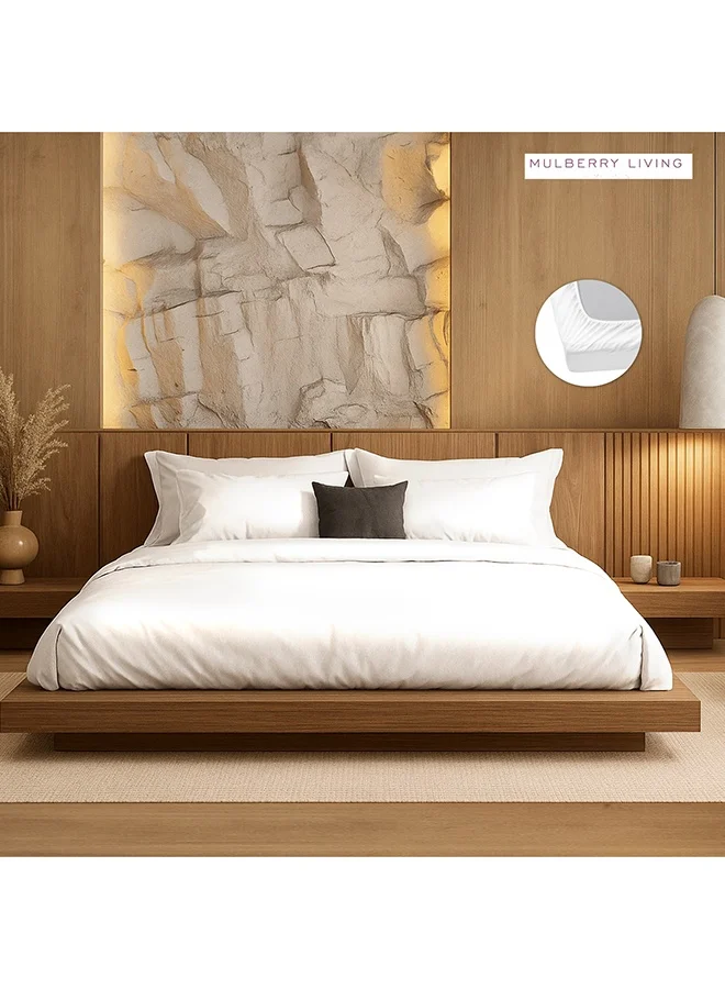 مالبيري ليفينج طقم ملاءات سرير ساتان حريري بلون التوت -  خيط - مقاس كوين - ملاءة واحدة  سم وغطائي وسادة  سم - أبيض