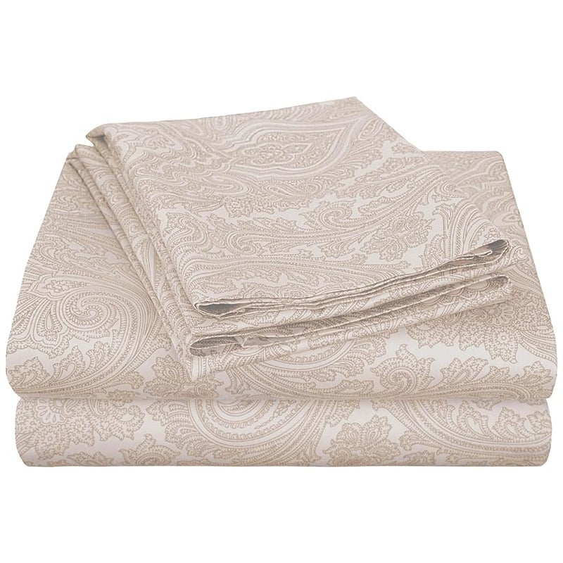 Superior 600 Thread Count Cotton Blend Bed Sheet Set Italian Paisley Design Includes 1 Fully Elastic Deep Pocket Fitted Sheet 1 Flat Sheet 2 Pillowcases Sateen Weave California King Ivory
