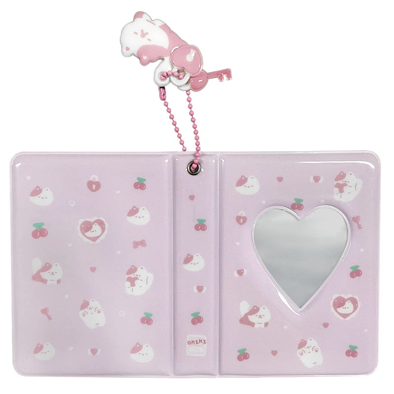 YAHUIPEIUS 3 Inch Mini Photo Album, Heart Hollow Card Binder Photo Card Holder with Pendant 40 Pockets (pink white cat) - Image 3