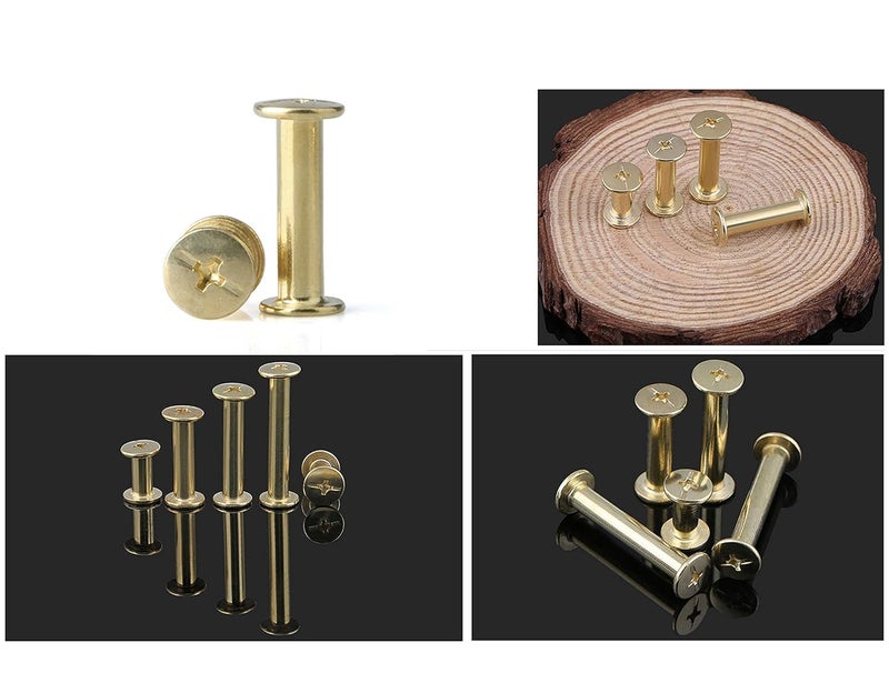LBY 100pcs Phillips Chicago Screws, M5 x 10/20/30/40/50mm Binding Screw Posts, Book Screws, Binding Barrels and Screws Assortment Kit for Leather Saddles, Purses, Belt Repair, Copper-Plated - Image 2