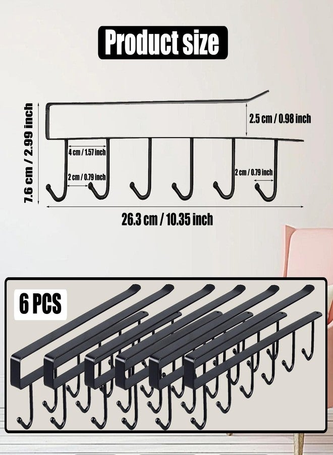 xlehoely 6PCS Mug Hooks Under Cabinet,Mug Holder Under Shelf,Coffee Cups Holder Hanger with 6 Hooks for Kitchen Utensils,Fit for 0.95 inch Thickness or Less,Drilling Free (Black) - Image 2