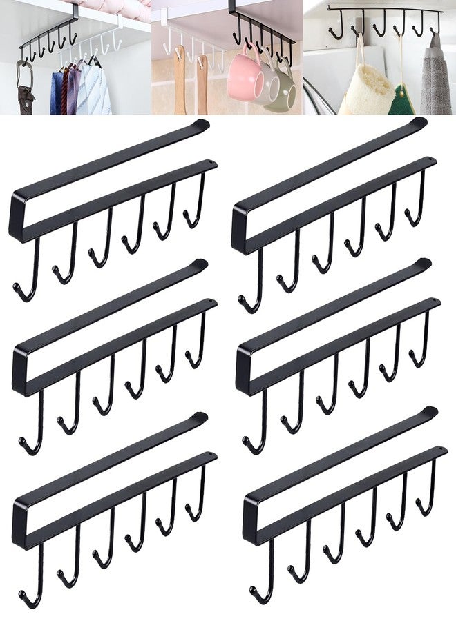 xlehoely 6PCS Mug Hooks Under Cabinet,Mug Holder Under Shelf,Coffee Cups Holder Hanger with 6 Hooks for Kitchen Utensils,Fit for 0.95 inch Thickness or Less,Drilling Free (Black) - Image 1