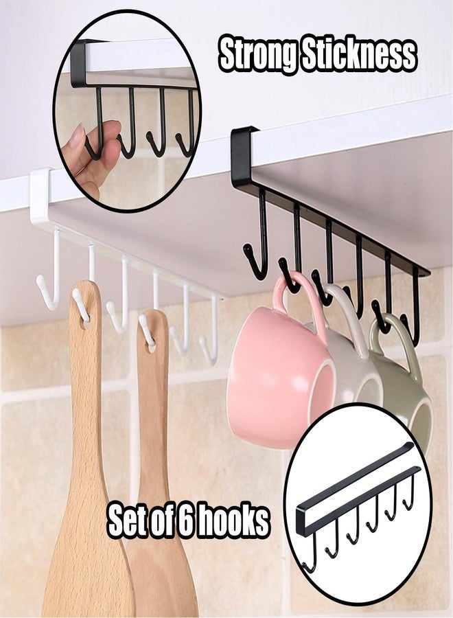 xlehoely 6PCS Mug Hooks Under Cabinet,Mug Holder Under Shelf,Coffee Cups Holder Hanger with 6 Hooks for Kitchen Utensils,Fit for 0.95 inch Thickness or Less,Drilling Free (Black) - Image 4