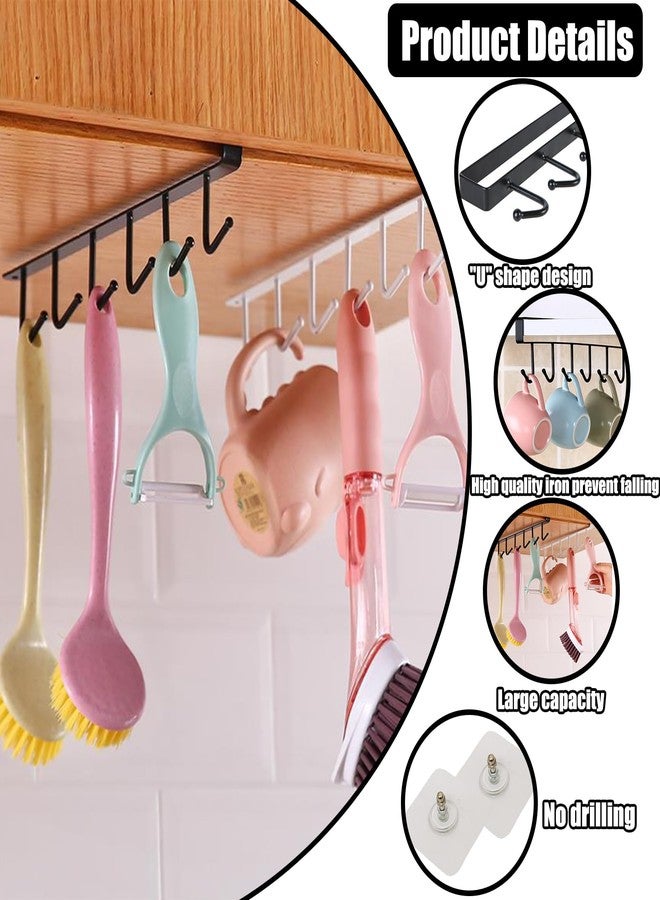 xlehoely 6PCS Mug Hooks Under Cabinet,Mug Holder Under Shelf,Coffee Cups Holder Hanger with 6 Hooks for Kitchen Utensils,Fit for 0.95 inch Thickness or Less,Drilling Free (Black) - Image 3
