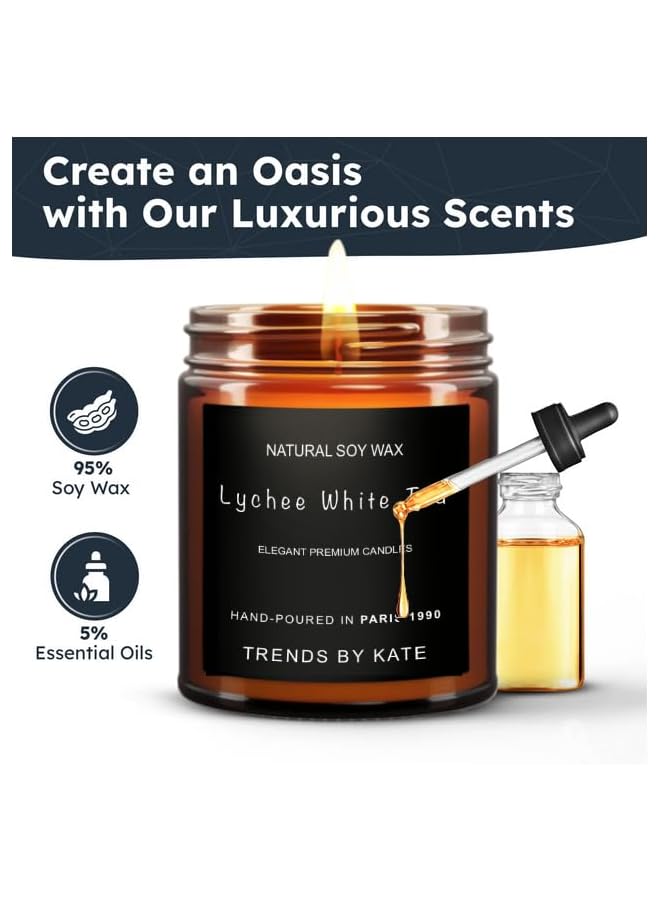 Green Tiger Lychee White Tea Candle, Vegan Aromatherapy - Highly Scented 9Oz Soy Wax in Elegant Brown Jar, 25 Hrs Slow Smokeless Burn Time, Cruelty Free - Image 5