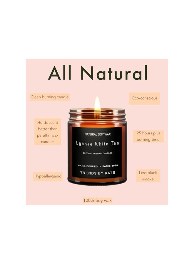 Green Tiger Lychee White Tea Candle, Vegan Aromatherapy - Highly Scented 9Oz Soy Wax in Elegant Brown Jar, 25 Hrs Slow Smokeless Burn Time, Cruelty Free - Image 4