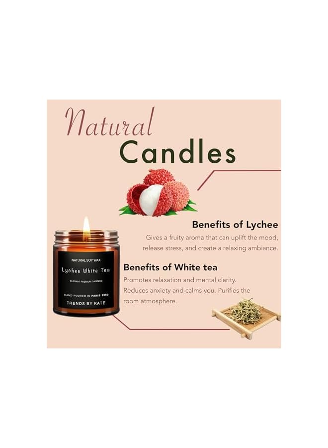 Green Tiger Lychee White Tea Candle, Vegan Aromatherapy - Highly Scented 9Oz Soy Wax in Elegant Brown Jar, 25 Hrs Slow Smokeless Burn Time, Cruelty Free - Image 3