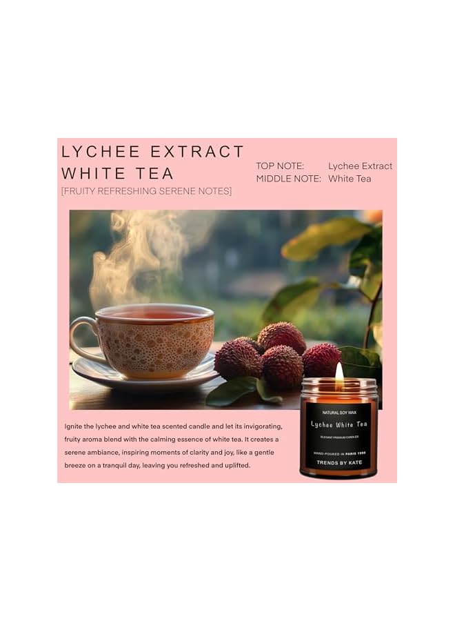 Green Tiger Lychee White Tea Candle, Vegan Aromatherapy - Highly Scented 9Oz Soy Wax in Elegant Brown Jar, 25 Hrs Slow Smokeless Burn Time, Cruelty Free - Image 2