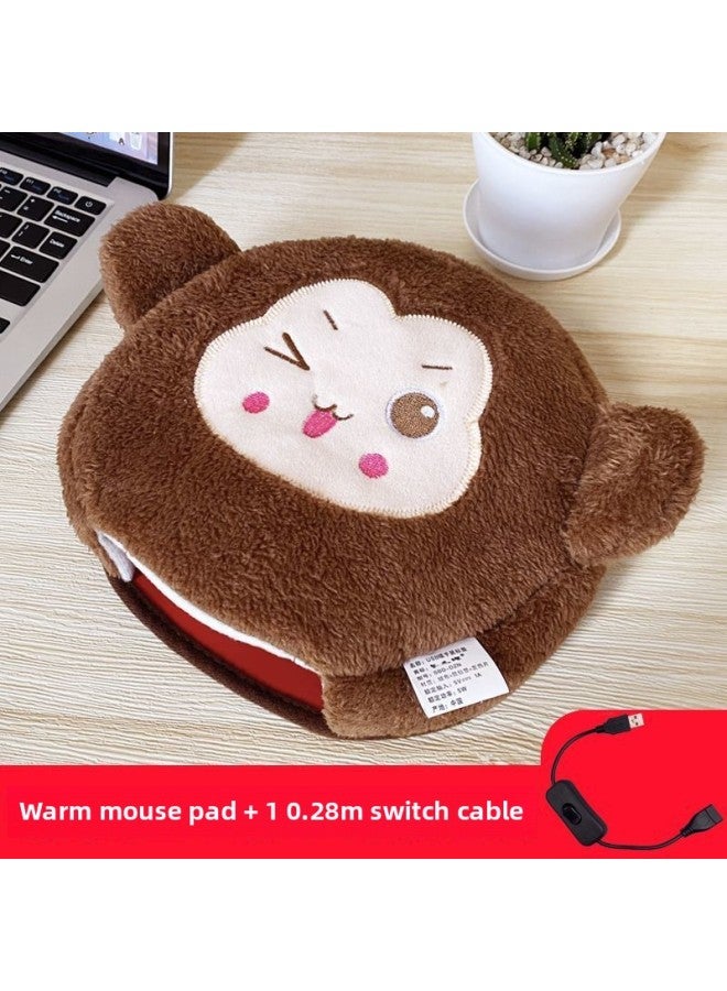 Winter Warm Hand Mouse Pad Wristband Winter Warm Heating Electric Household Electric Computer Thickened Mouse Cover-Pattern:Brown Monkey + One More Switch Cable  - Image 1