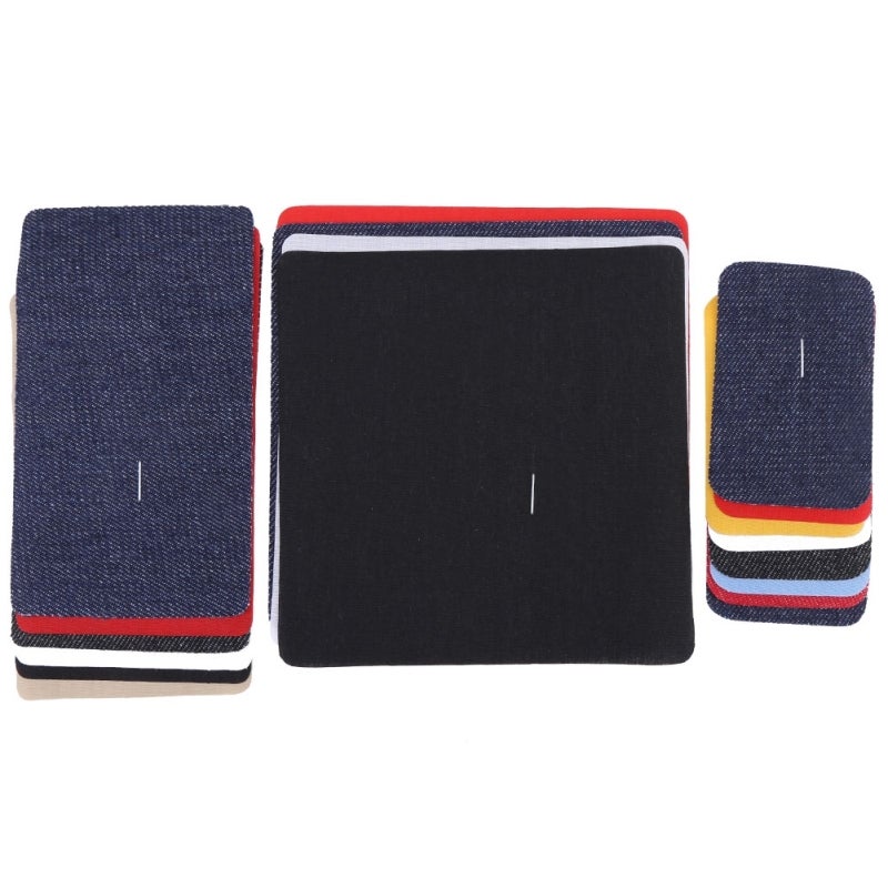 Iron On Patches 18-Piece Cotton Denim Set - 3 Sizes 5 Colors Reinforcement & Decorative Repair Patches for Clothing Jeans Bags DIY Craft Projects - Image 1