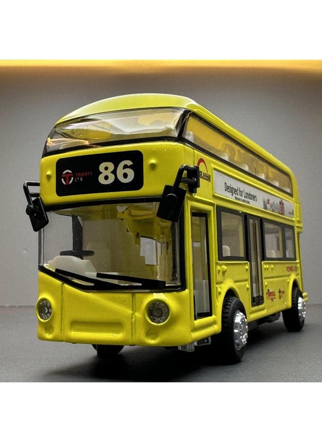 Tianying Alloy Car Model 1:36 Double-layer Bus Sound Light Pull Back Toy Bus Music Model Decoration-Color:6008B Red Window Box
