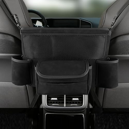 OtpOutopa Car Organizer Leather Large Capacity Car Purse Holder Between Seats Seat Back Net Bag Doublesided Tissue Storage Handbag Holder Car Divider Black - Image 1