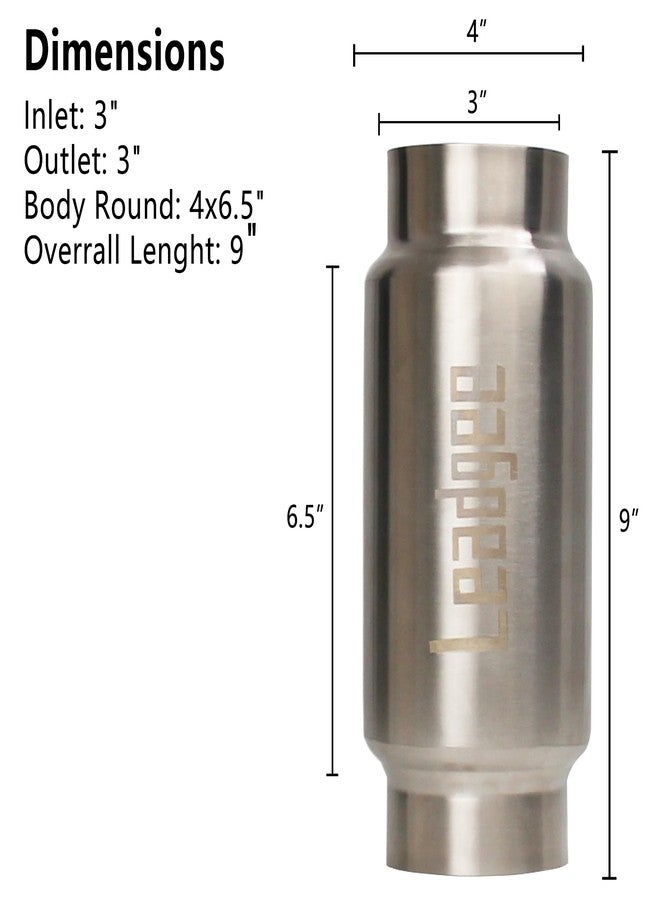 Leadgee 3" Inlet & Outlet Exhaust Resonator, 9" Overall Length Center Straight Through Stainless Steel Muffler,Polished - Image 2