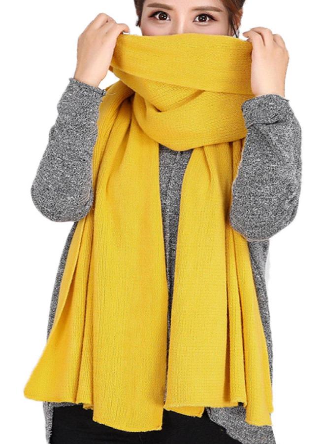 Wander Agio Women's Warm Long Shawl Winter Warm Large Scarf Pure Yellow 1 - Image 1