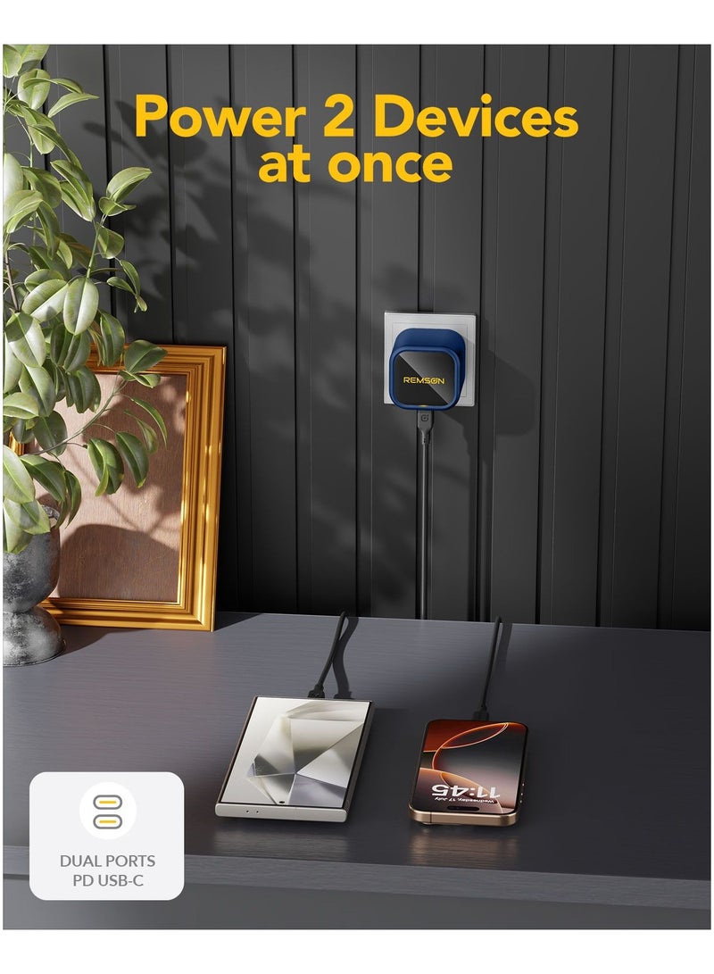 Remson شاحن حائط Remson Neo Power 45W GaN USB-C | منفذي USB-C مزدوجين، قابس قابل للطي، مؤشر LED ذكي | شاحن سريع لجهاز iPhone 16/15، Galaxy S25/S24، iPad، MacBook، Pixel، Steam Deck - Image 3