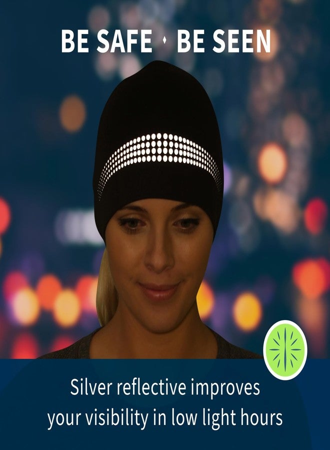 TrailHeads Ponytail Hat - Adrenaline Series | Women’s Running Beanie with Reflective Accents | Black Skull Cap - Black/Reflective - Image 5