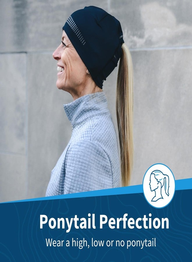 TrailHeads Ponytail Hat - Adrenaline Series | Women’s Running Beanie with Reflective Accents | Black Skull Cap - Black/Reflective - Image 2