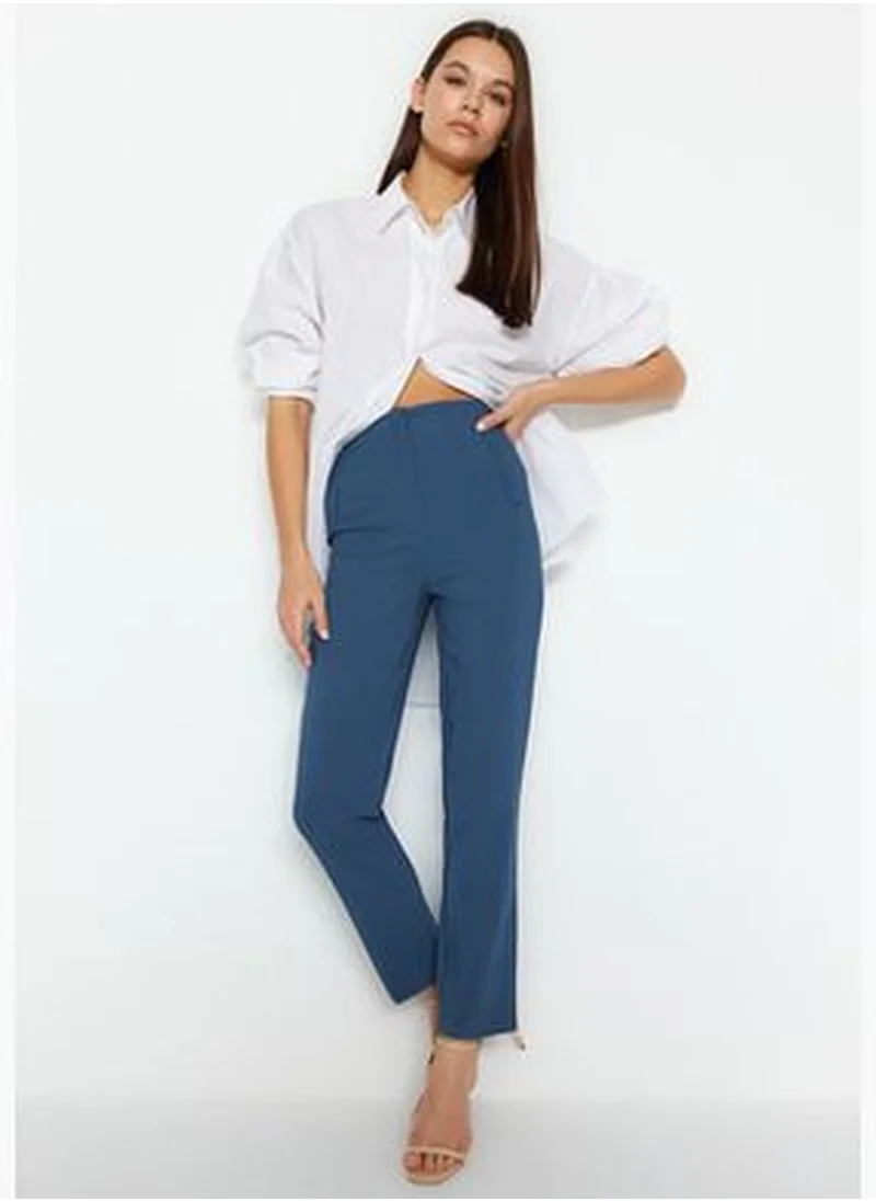 trendyol Indigo Cigarette Fit Darted High Waist Ankle-Length Woven Trousers TWOSS20PL0515