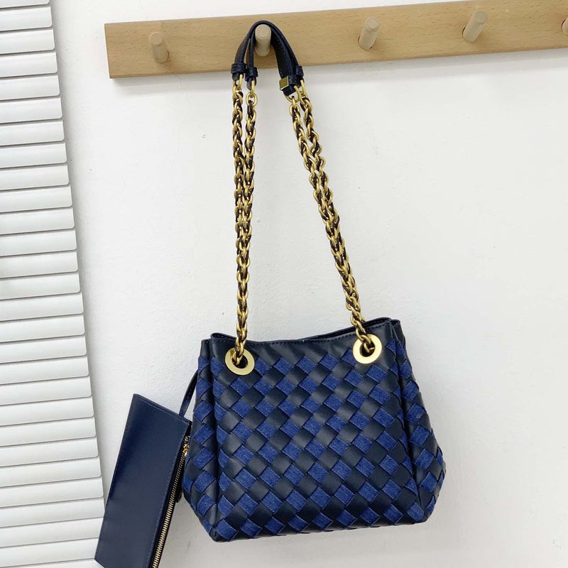 Ladies Chain Parachute Bag Handmade Leather Woven Bag All-Match Commuter Shoulder Crossbody Bag Trendy - Image 1