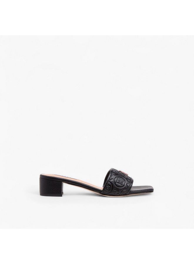ELLE Women's Monogram Embossed Slip-On Sandals with Block Heels - Image 3