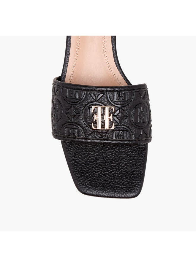 ELLE Women's Monogram Embossed Slip-On Sandals with Block Heels - Image 4