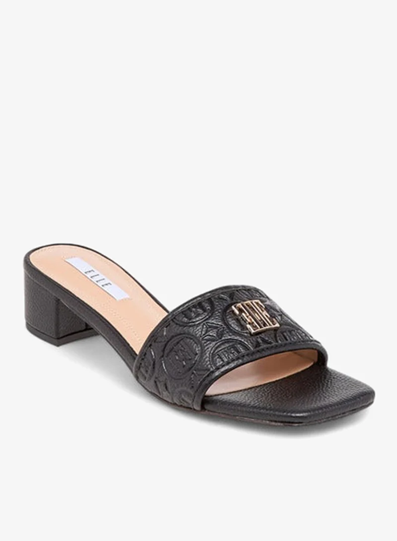ELLE Women's Monogram Embossed Slip-On Sandals with Block Heels