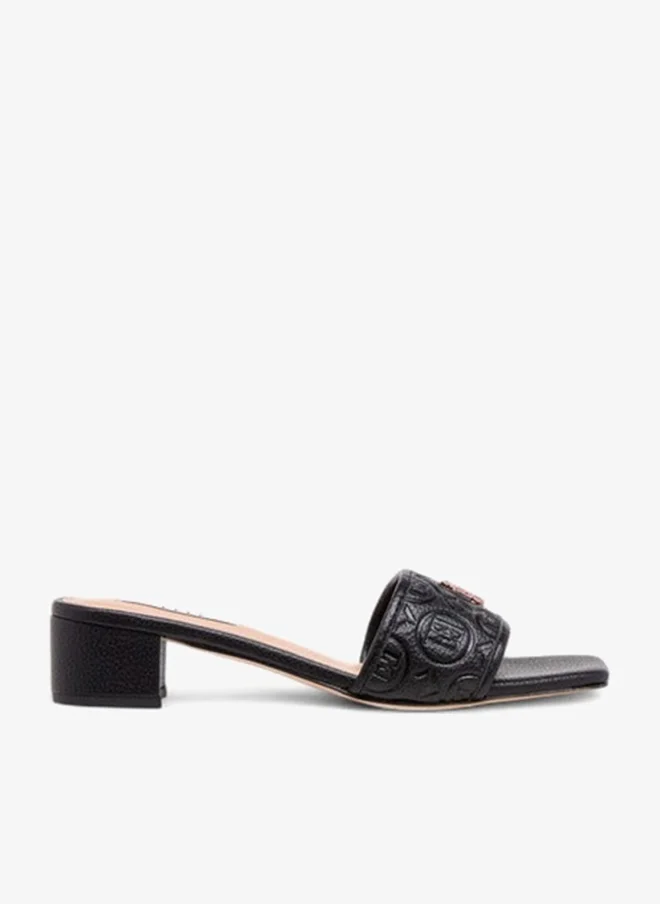 ELLE Women's Monogram Embossed Slip-On Sandals with Block Heels